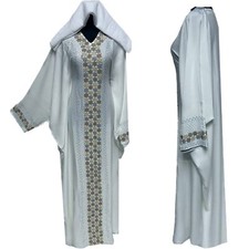 White Batwing Abaya Farasha Jalabiya Arab Dress With Stone Works