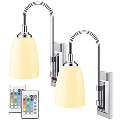 LED WALL SCONCES Wireless Lamp Fixture with Remote Multi Color 2 Pack HONWELL