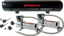 airmaxxx 400 Chrome Dual Compressors w/5 Gal Tank 120/150 PSI Air Ride Kit