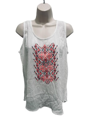 Bobbie Brooks Womens XL White Sleeveless Top Embroidered Front