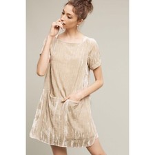 Anthropologie - Floreat - Women’s Crinkled Velvet Dress - Champagne - Size S