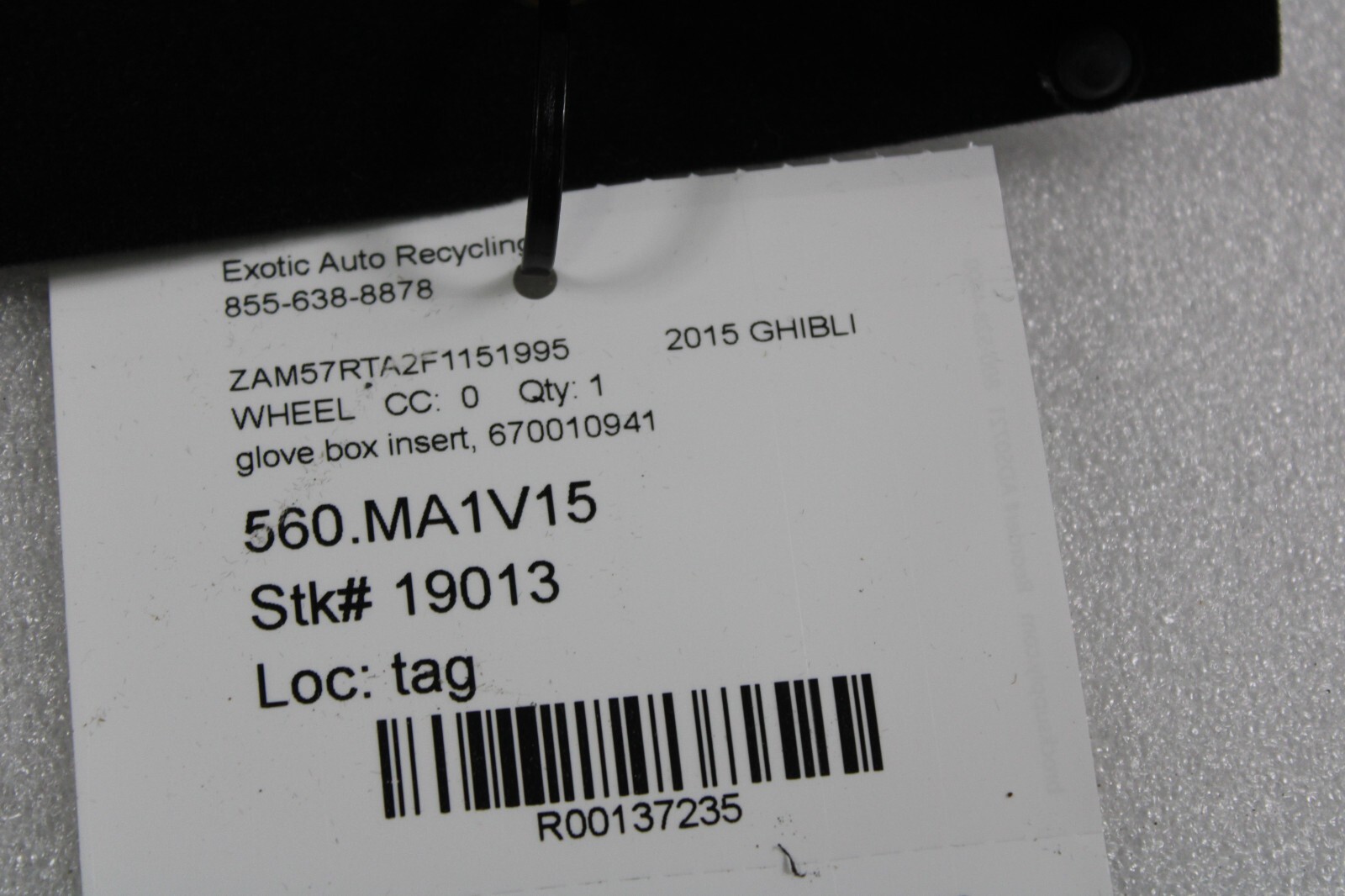 Maserati Ghibli, Glove Box Insert, Used, P/N 670010941