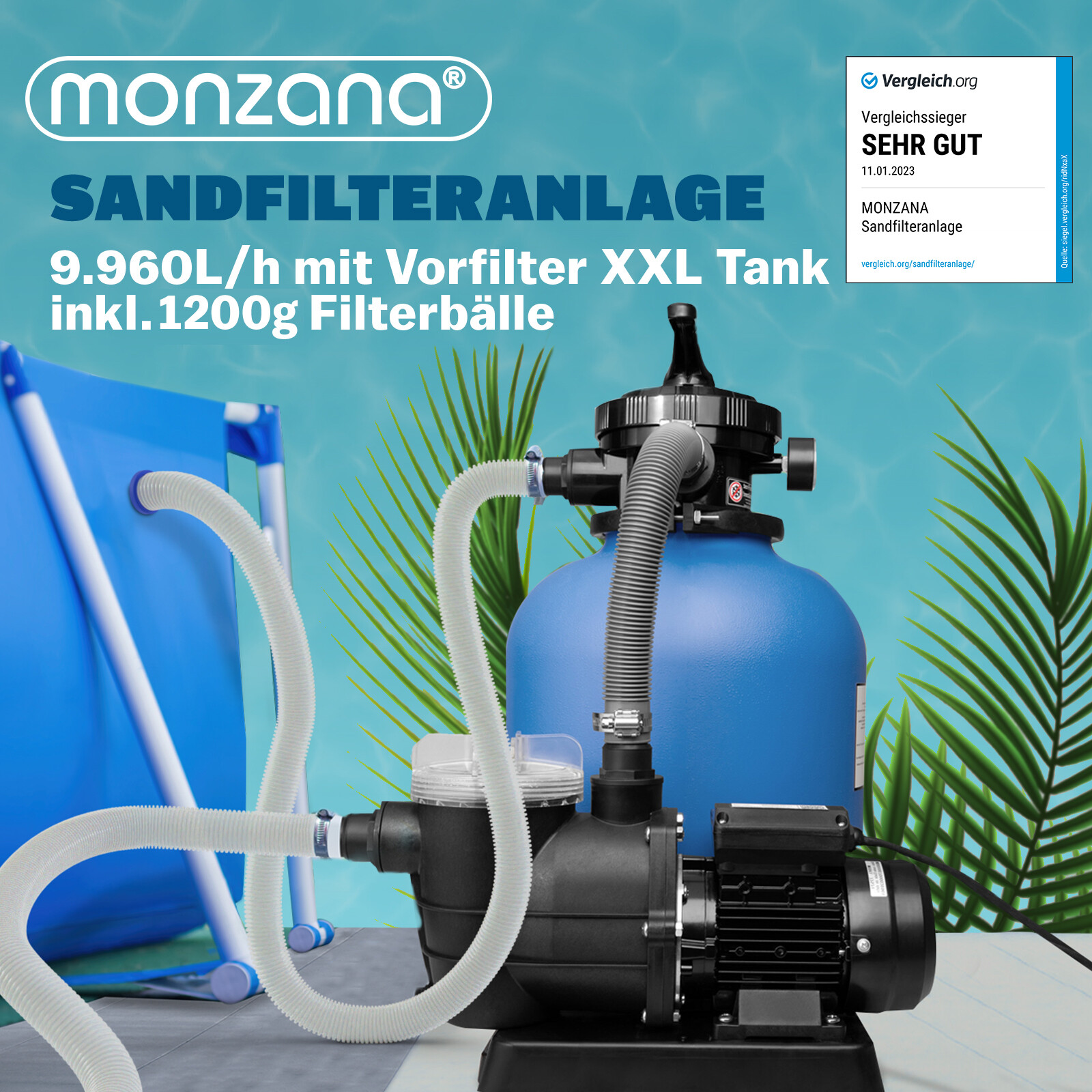 Sandfilteranlage Filteranlage 9.960 L/h Vorfilter 1200g  