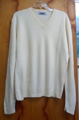 Rydal Ivory Cream V-Neck Fine Wool Sweater Size M Made in UK!