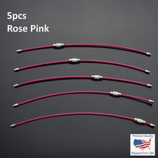 5x Rose PK - Steel Vinyl Coated Braided 2mm Wire Cable Keychain Key Ring Loop 6"