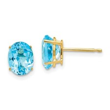 Real 14kt Yellow Gold 8x6mm Oval Blue Topaz Earrings