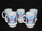 5 Vintage Bicentennial Milk Glass Pedestal Coffee Cup Mug 1776 1976 USA