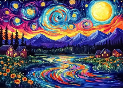 Starry Night Diamond Art Kits for Adults, Lake DIY Full Drill Diamond Painting K