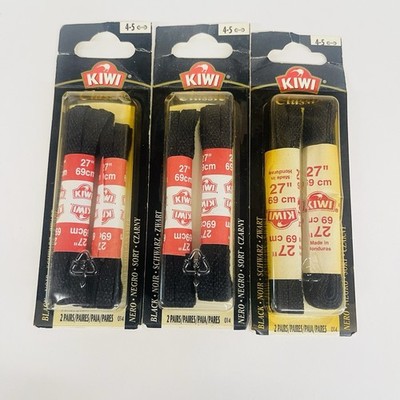 6 Pairs KIWI Dress FLAT Shoe Lace Waxed Black Shoe Laces 27'', #014