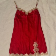 Victoria's Secret red satin slip dress lace trim vintage large women  s nightie