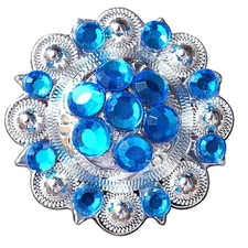 HILASON Set of 4 Capri Blue Crystal 1-1/4In Berry Tack Saddle | Slotted Conchos