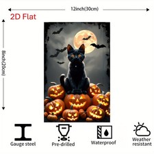 Aluminum Halloween Playful Black Cat Tin Metal Signs Home D cor 8x12