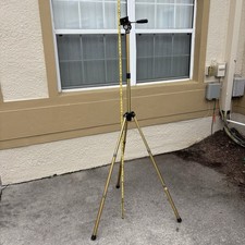 Vintage Quick-Set Safe Lock Camera Tripod Gold Aluminum Pan Tilt Made in USA