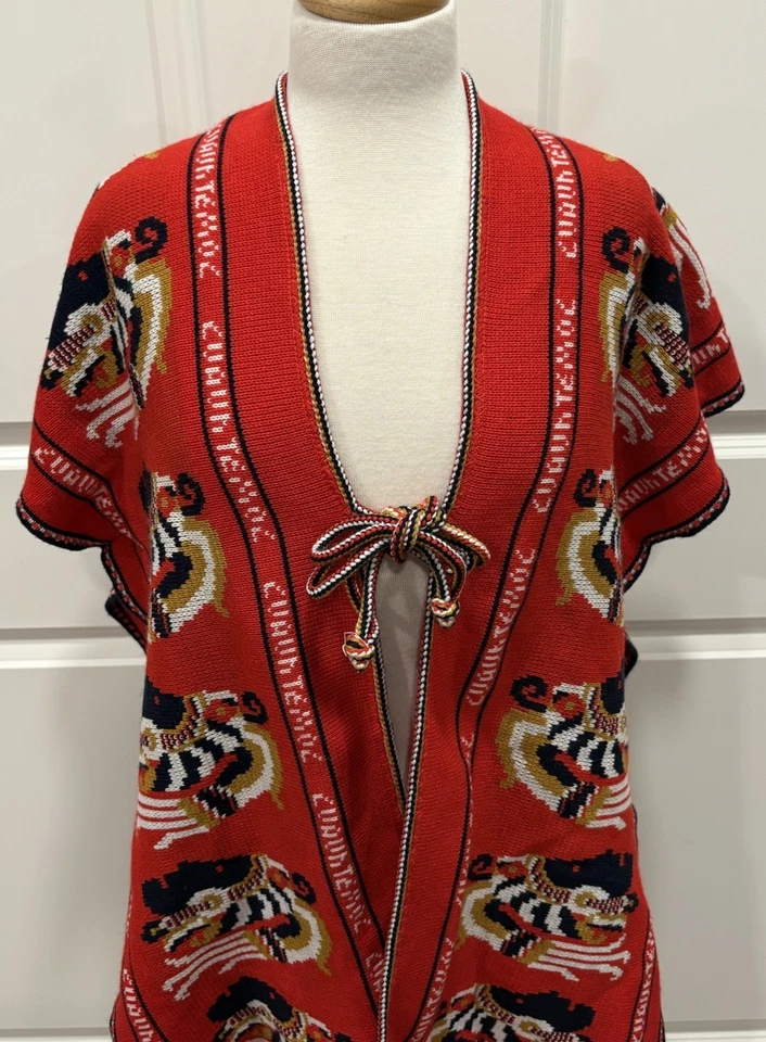 Poncho Vintage Mexicano Serape Flecos Hecho a Mano Boho Bohemio Festival Azteca Foto 2 de 4