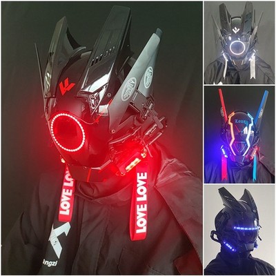 Cyberpunk Samurai Helmet Mask LED Dreadlocks Cosplay Shinobi Helmet Halloween