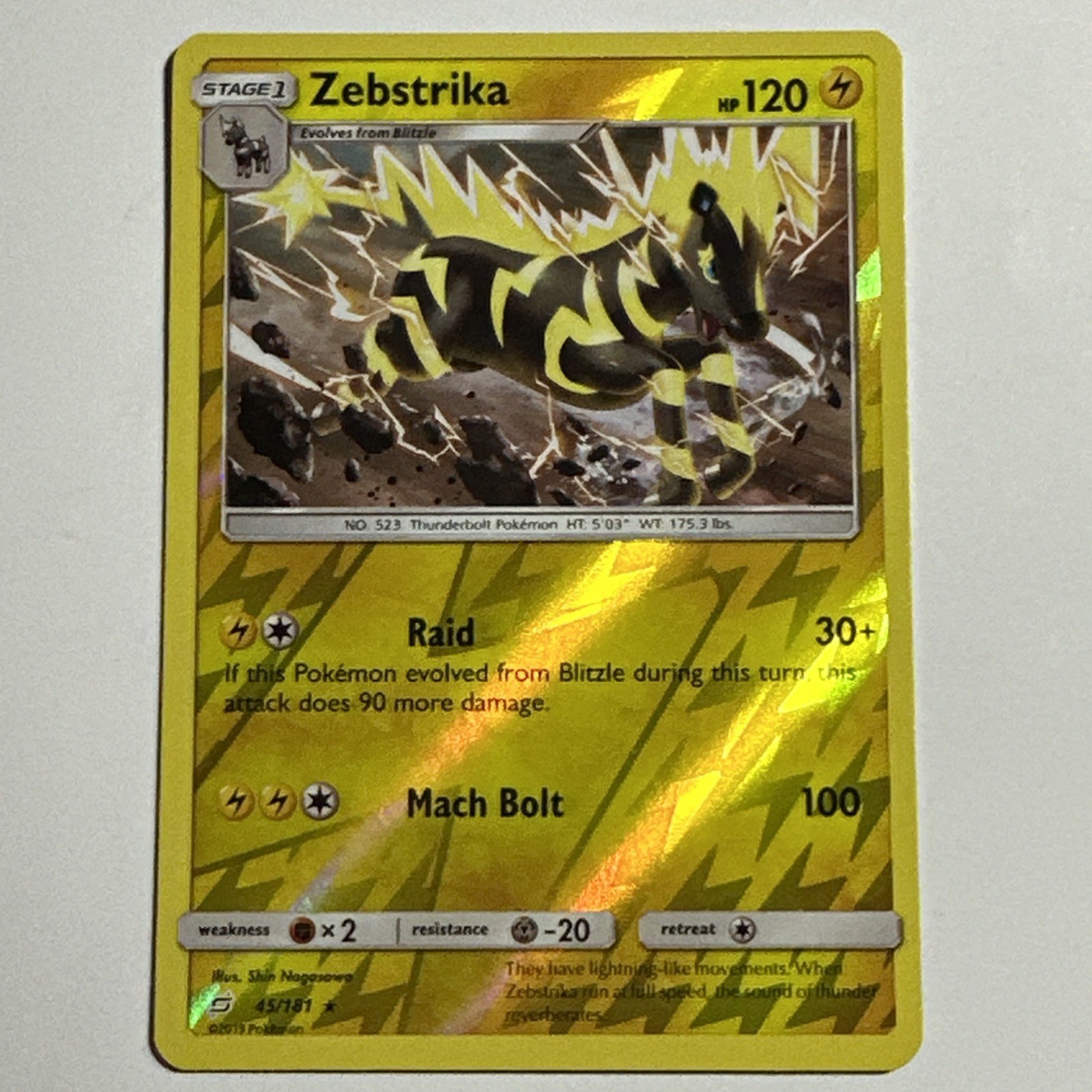 Zebstrika 45/181 Reverse Holo Card Team Up Pokemon TCG NM/LP