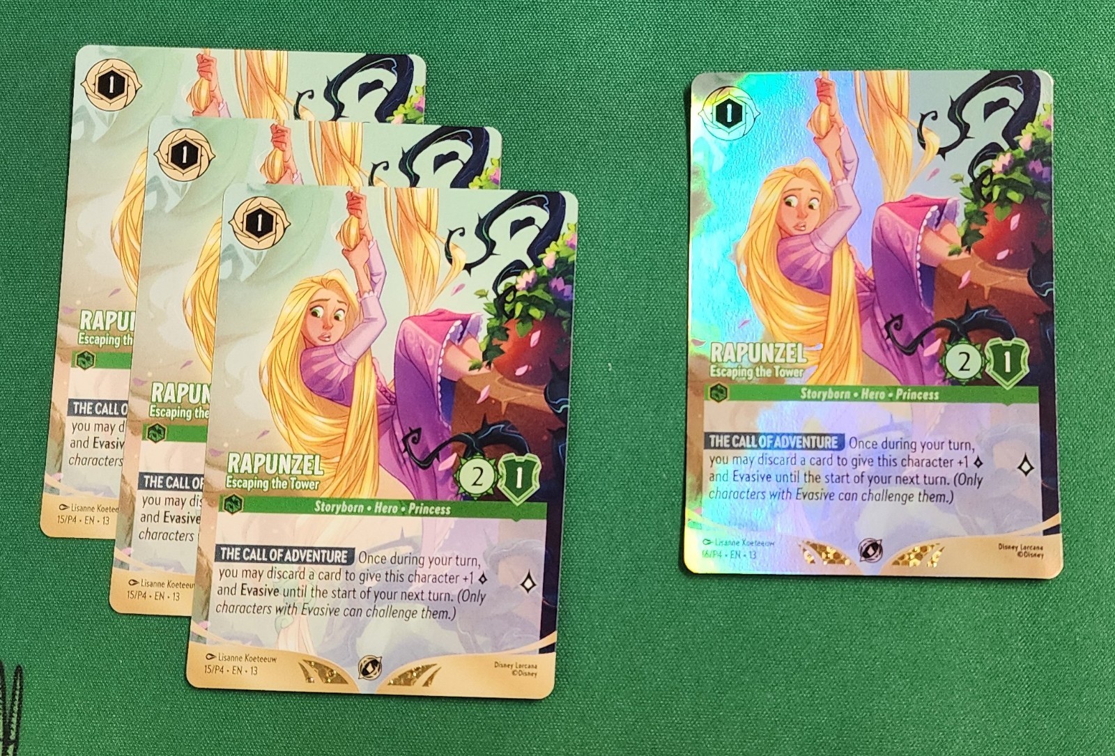 Lorcana Foil Rapunzel Escaping The Tower Store Championship and 3 non-foil