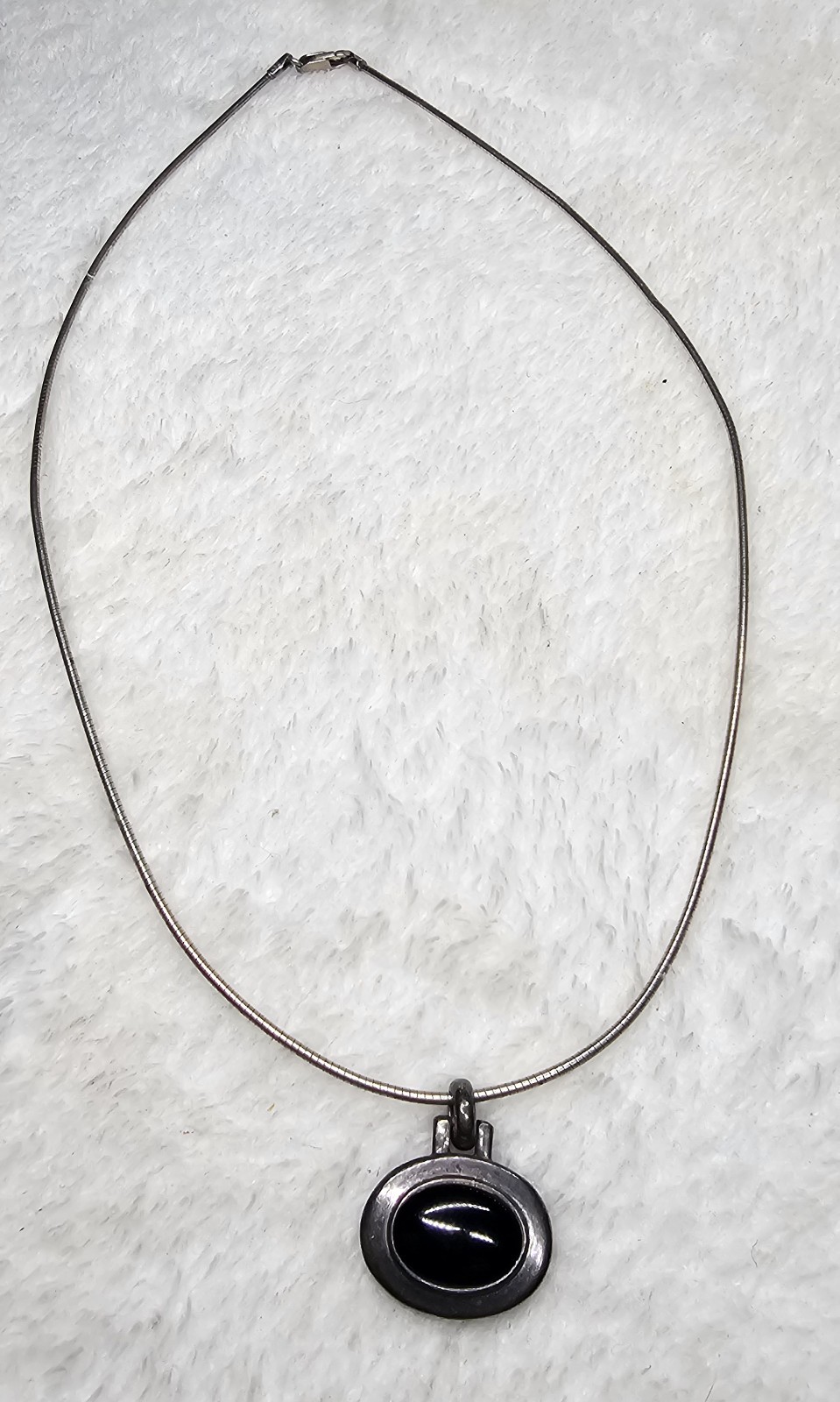 Vintage Italian Sterling Silver Black Onyx Pendant Necklace 11.5g Signed “B 925”