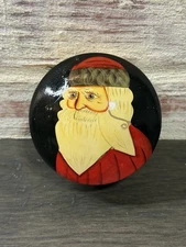 VTG Santa Claus Wooden Gift Box Lacquer Trinket Holder Hand Painted Folklore Art