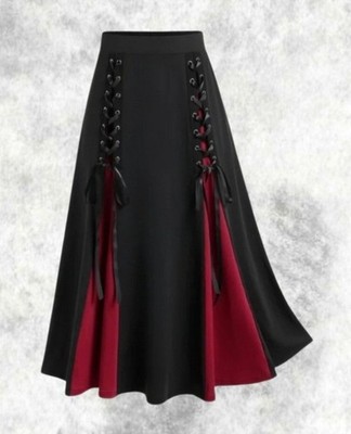 Neu Gothic schwarz & rot Korsett vorne Nieten Maxi langer Rock Gr 4XL 24 26 28