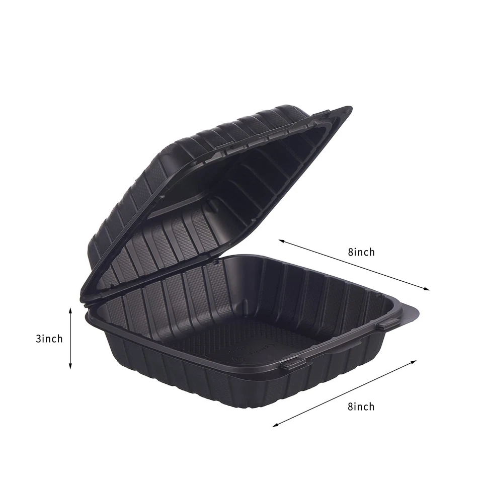 8X8 1-Compartment 50-Pack Plastic Clamshell Takeout Food Trays Heavy Duty Tog... - Image 2 of 4