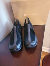 Naturalizer Black Leather Low Wedge Loafer slip on Women's Size 9 1/2 M new w/bo