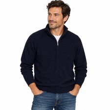 J.Crew Quarter Zip Sweater Mens Medium Navy Blue 100 Cotton Textured Pullover