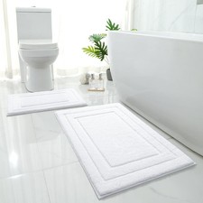 Bathroom Rugs Set Absorbent Microfiber White 20"x32"  16"x24" 2 PCS