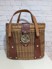 Vintage 1960s Wicker Handbag Made in Hong Kong Rattan Purse Brass Asian Clasp