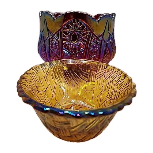 Vintage Iridescent Sunset Indiana Red Carnival Glass Bowl Heritage Pattern + One