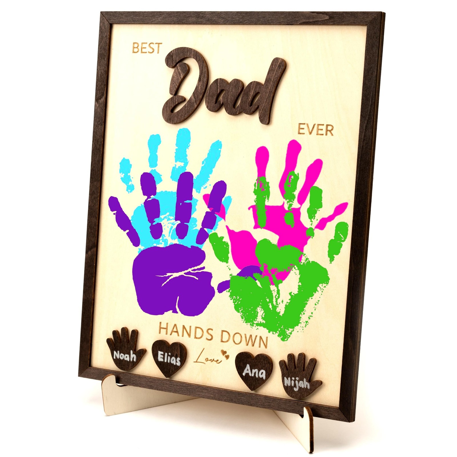 Best Dad Ever Gifts Hands Down Sign Wooden Handprint Frame DIY, Fathers Day P...
