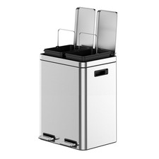 Dual Trash Can 2x5.3 Gal Stainless Steel with Recycling Bin Step-on Garbage Bin