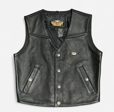 Harley Davidson Youth Leather Vest Snap Front Sz Large Engraved Logo On Buttons