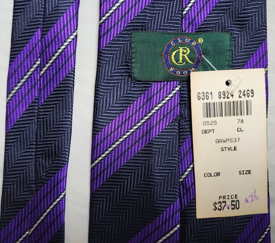 Corbata de colección para sala de club acabada a mano en EE. UU. color azul púrpura corbata 100 % seda Foto 2 de 4