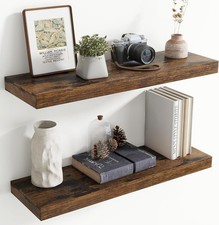30 Inch Floating Shelves, 8 Inch Deep, Set of 2, Rustic Brown, Wall Mounted