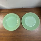 2 Vintage MCM Fire King Jadeite Jane Ray Dinner Plates 9" Ribbed 1945-63