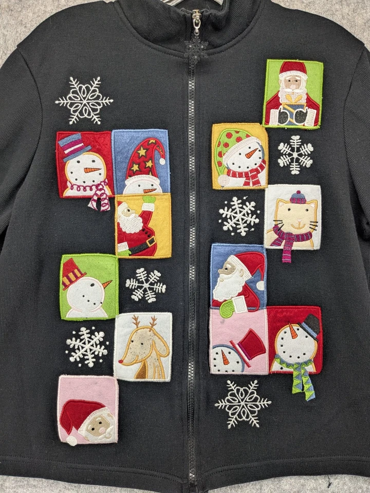 Chaqueta Onque Informals Mujer Mediana Negra Navidad Muñeco de Nieve Gato Santa Cremallera Divertida Foto 3 de 4