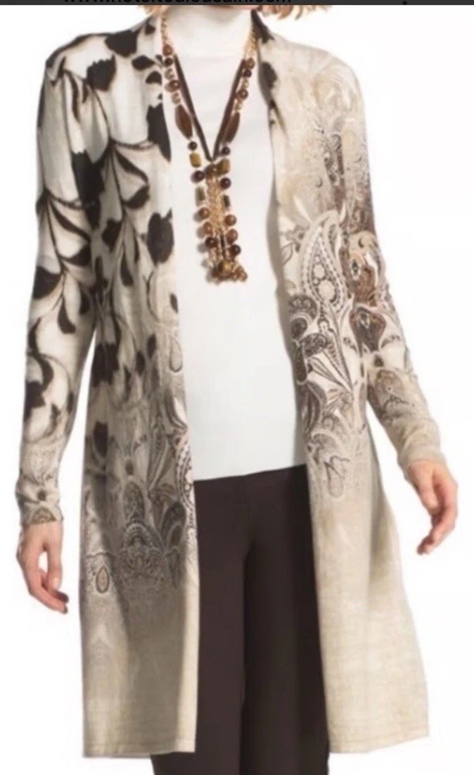 CHICO'S Long Cover Up Duster Cotton Shades of Brown Size 1 Large