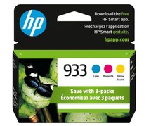 HP 933 Cyan/Magenta/Yellow Standard Yield Ink Cartridge, 3/Pack New