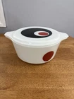 1971 Vintage Pyrex Moon Deco Casserole Dish 475 2.5 Qt White with Red Dot & LID