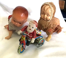 LOT OF 3 VINTAGE ANTIQUE WORKING WINDUP TOYS