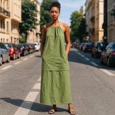 Forever 21 Parachute Dress Womens S Green Halter Minimalist Streetwear Y2K Trend