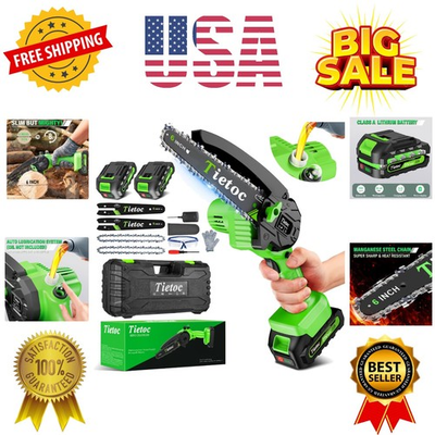 #ad Mini Chainsaw 6 Inch with 2 Batteries Electric Saw Stocking Stuffers Christ... $82.39