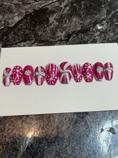 Pink Glitter Christmas Handmade Press on Nails.   includes Prep Kit Medium