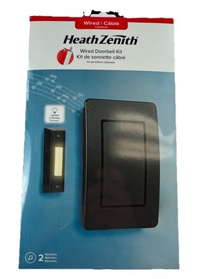 Wired Doorbell Chime Kit Black 2 Melodies 85Db  By Heath Zenith Lighted