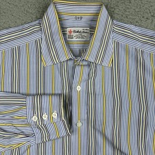 Turnbull Asser Dress Shirt Mens 16.5 42 Blue Yellow Stripe Cotton England