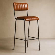 Diner Bar Stool Leather 75cm Bar Height Antique Brass Frame Colour Variation