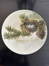 Pottery Barn Large Holiday Serving Platter/Decor Peace On Earth Nest Pine Plate