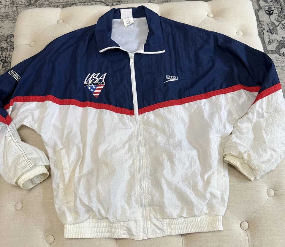 Vintage Speedo USA Duathlon Winbreaker Jacket Men’s Size S Blue Red White VTG - Image 2 of 4