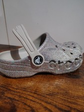 Crocs Classic Unisex Kids Glitter Silver Casual Slip-On Clogs US 12